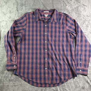 LL Bean Shirt Men Large Regular Blue Plaid Wrinkle Free‎ Button Up Long Sleeve